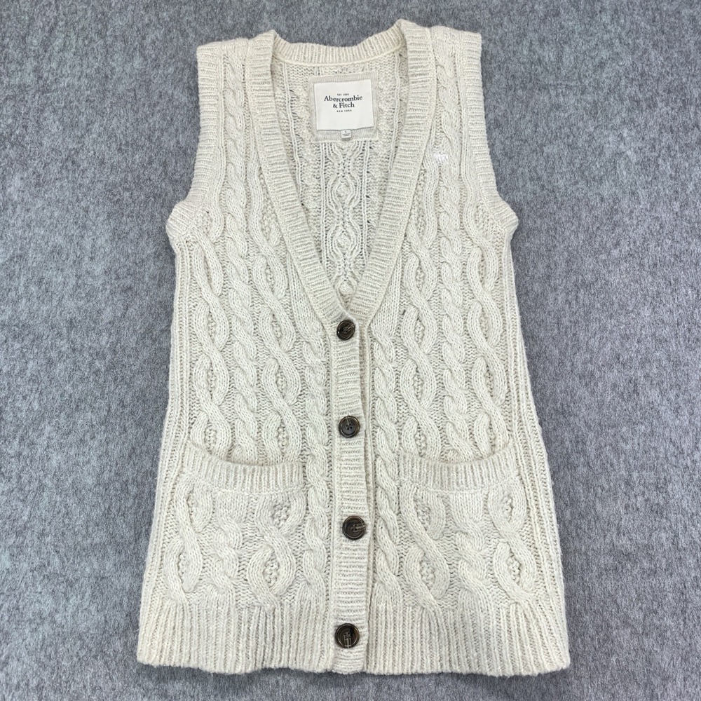 Abercrombie & Fitch Beige WOOL & ALPACA BLEND Sweater Vest Cable Knit - Size L